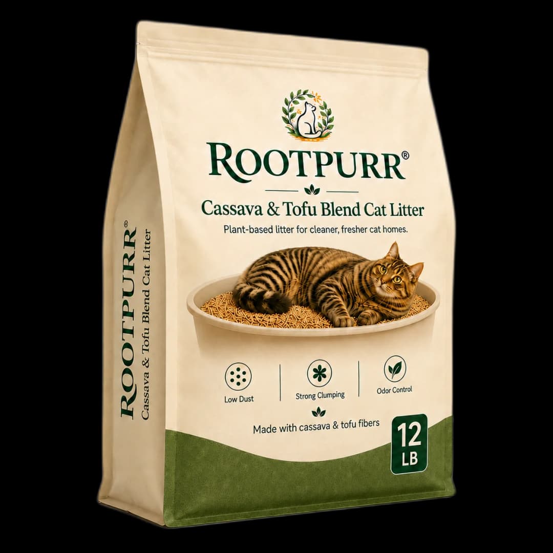 RootPurr House Blend — Cassava & Tofu Blend cat litter, 12 lb bag.
