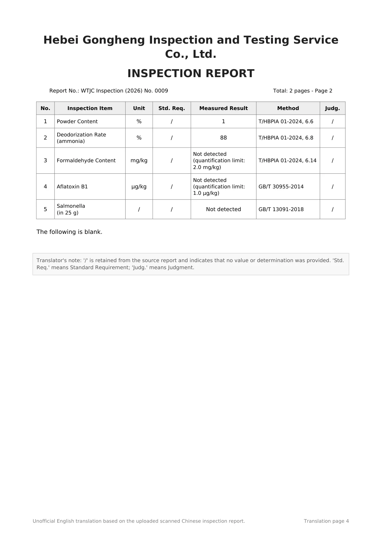 Inspection Report WTJC 2026 No. 0009, English translation — page 4 of 4